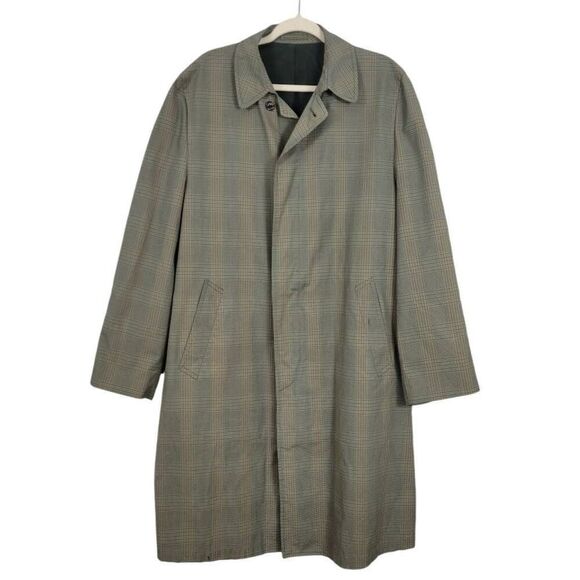 Vtg London Fog Clipper Mill Plaid Overcoat Trench Coat Sz 42 Long Classic City
